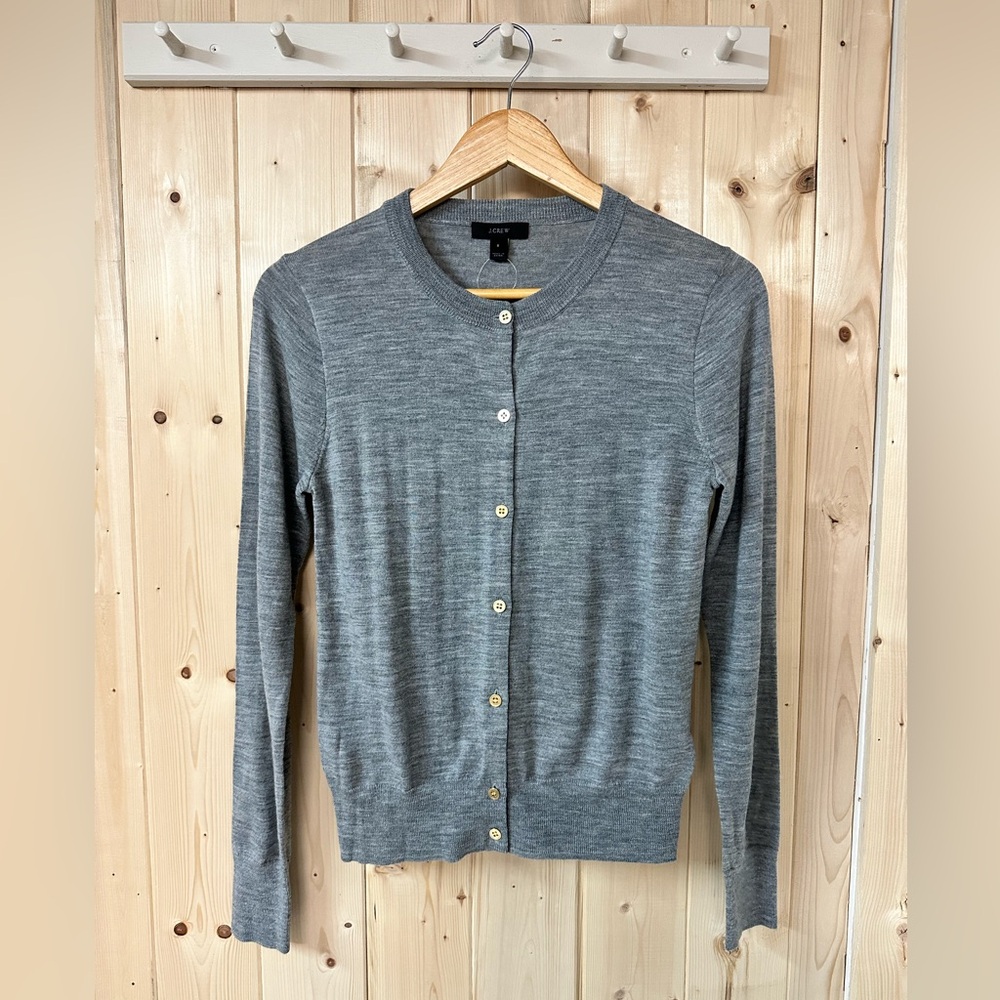 J. Crew Women's Heather Gray Crewneck Button Cardigan